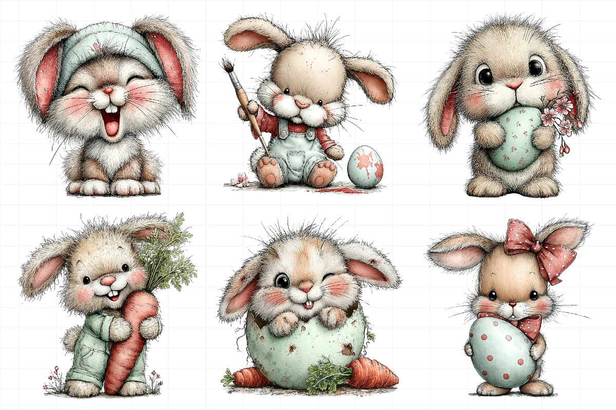 Whimsical Funny Easter Bunny Clipart, an Illustration by Daily.Designs (Photo 3 of 7)
