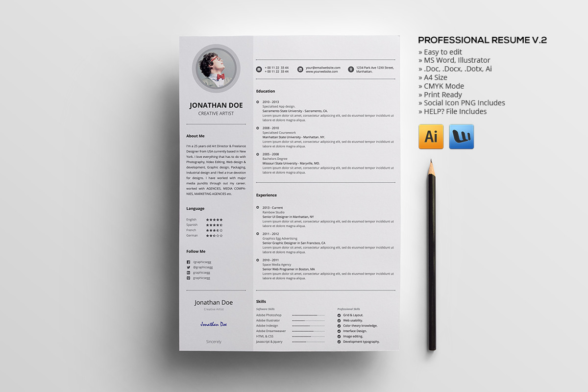 Professional resume bundle v1, a Resume Template by GraphicsEgg (Photo 3 of 6)