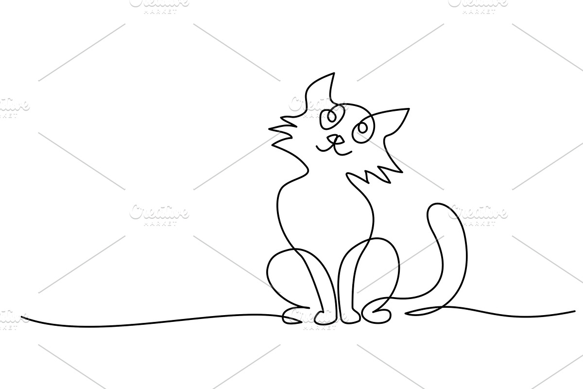 One line draw stylized cartoon cat, a Seasonal Illustration by Valenty (Photo 1 of 3)
