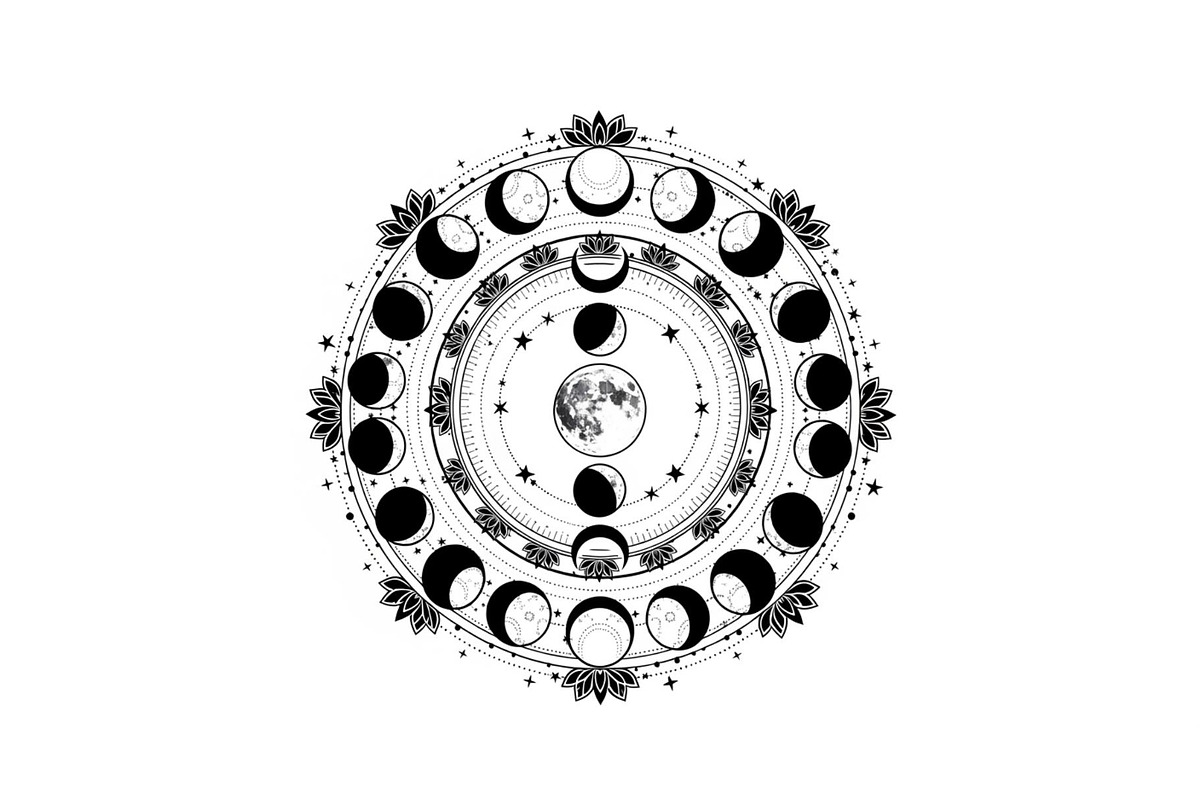 Moon Phase Mandala SVG Bundle, an Illustration by yasushie (Photo 8 of 31)