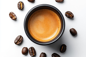 Espresso Coffee Cup Surrounded by Co, a Food & Drink Photo by Pixeness Studio