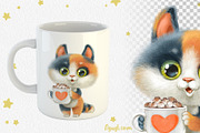Multi-colored kitten with big cup, an Animal Illustration by Azuzlikus (Thumbnail 2 of 3)