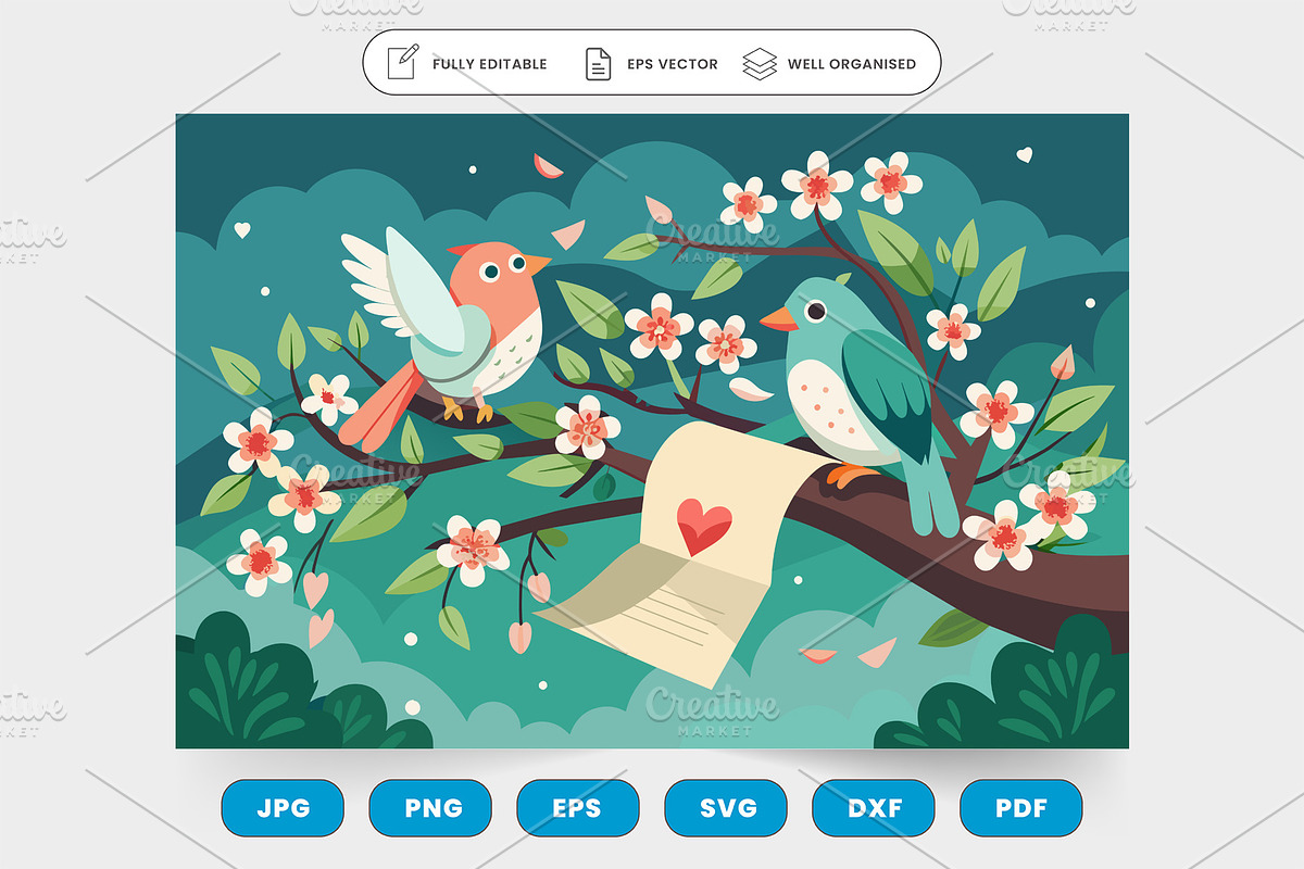 Two birds perched on a branch, one h, a Graphic by SaroStock