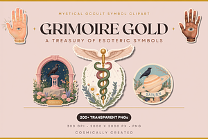 Grimoire Gold Occult Clipart Set