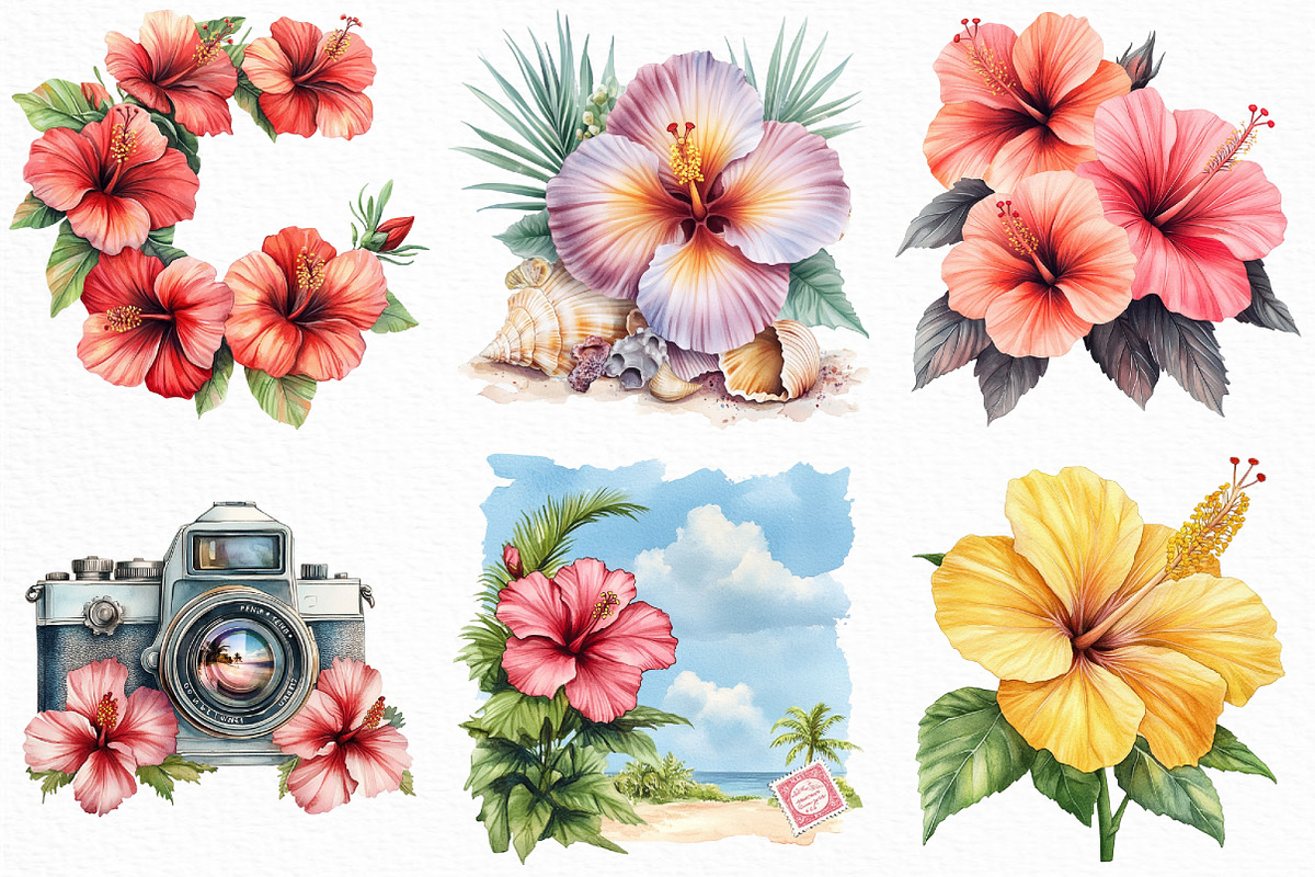 Hibiscus Beach Vacation Clipart, an Illustration by Craft Nest (Photo 3 of 6)