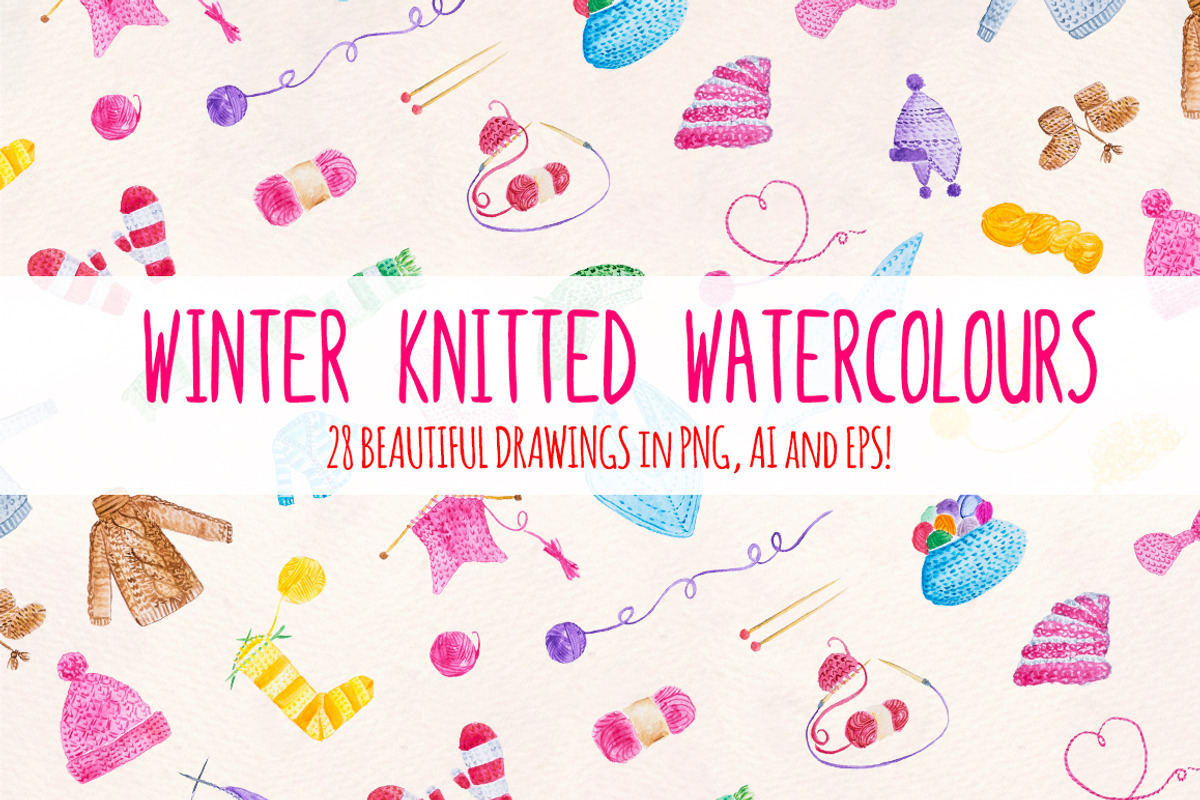 Cozy Knitting Watercolor Bundle, a Decorative Illustration by Violet LeBeaux (Photo 1 of 3)