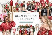 Glam Fashion Christmas Clipart, a Seasonal Illustration by BusyDaydesign (Thumbnail 1 of 9)