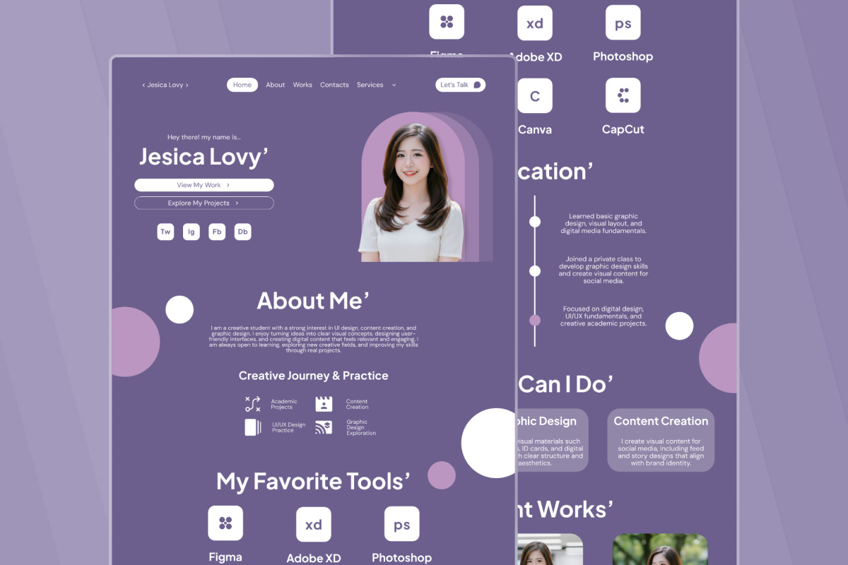 Jesica – Student Portfolio Landing, a Landing Page Template by trabaskriya (Photo 3 of 5)