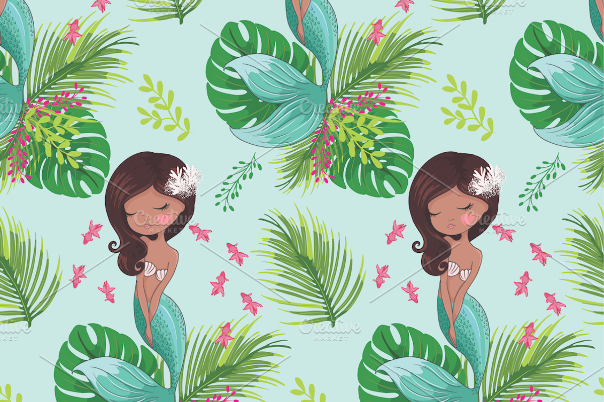 Mermaid pattern.Hawaiian girl vector, an Illustration by StudioLondon (Photo 2 of 4)
