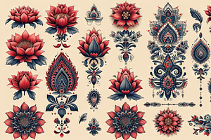 Vector set of paisley design elements in ethnic style. Hand draw, an Illustration by AS photostudio