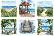 Watercolor Beach Landscape Clipart, an Illustration by Craft Nest (Thumbnail 3 of 5)