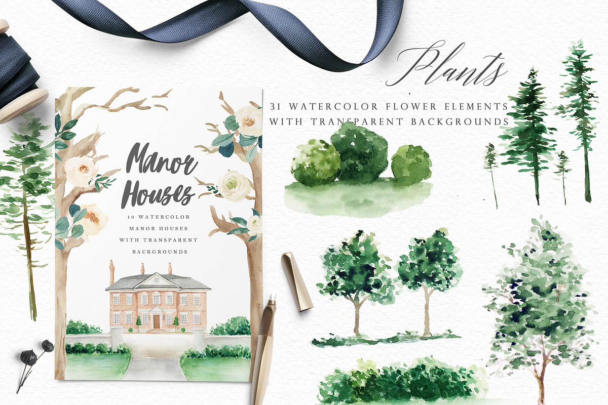 Landscape-Watercolor House Clipart, an Illustration by Graphic Box (Photo 8 of 10)