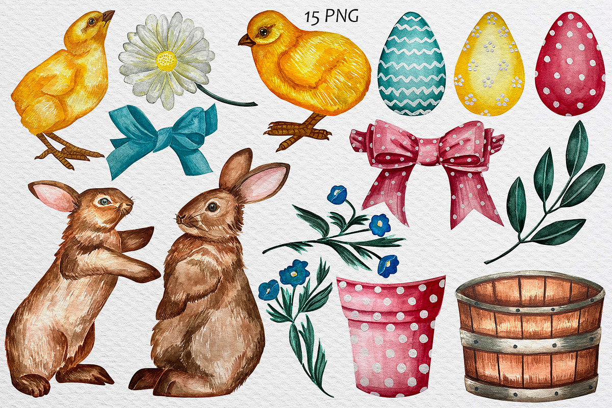 Watercolor set of Easter elements, a Seasonal Illustration by Fresh art by Larysa (Photo 2 of 3)