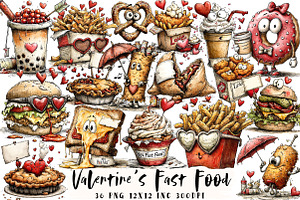 Quirky Valentine's Fast Food Clipart, an Illustration by OK Design