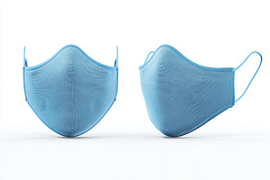 Two blue fabric face masks mockup on a white background, a Mask Mockup by Textures & Backgrounds