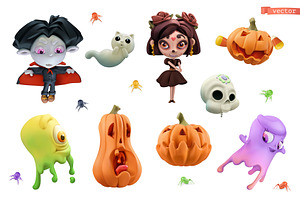 Halloween set, ghost, monster, witch