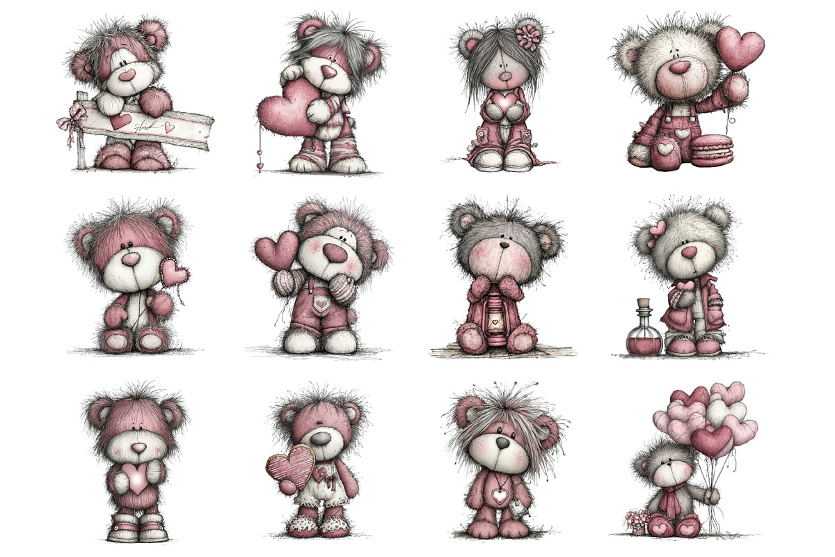 Valentine Teddy Bear Clipart, an Illustration by Design Market (Photo 3 of 3)