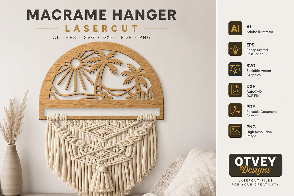 Beach Sunset Macrame Hanger Lasercut, an Object Graphic by OTVEY DESIGN (Photo 2 of 13)
