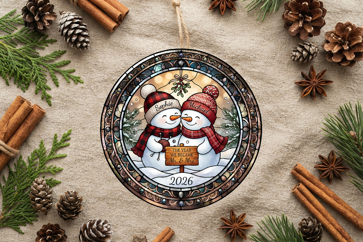 Stained Glass Wedding Snowman Art, a Seasonal Illustration by CrexoraLab (Photo 2 of 3)