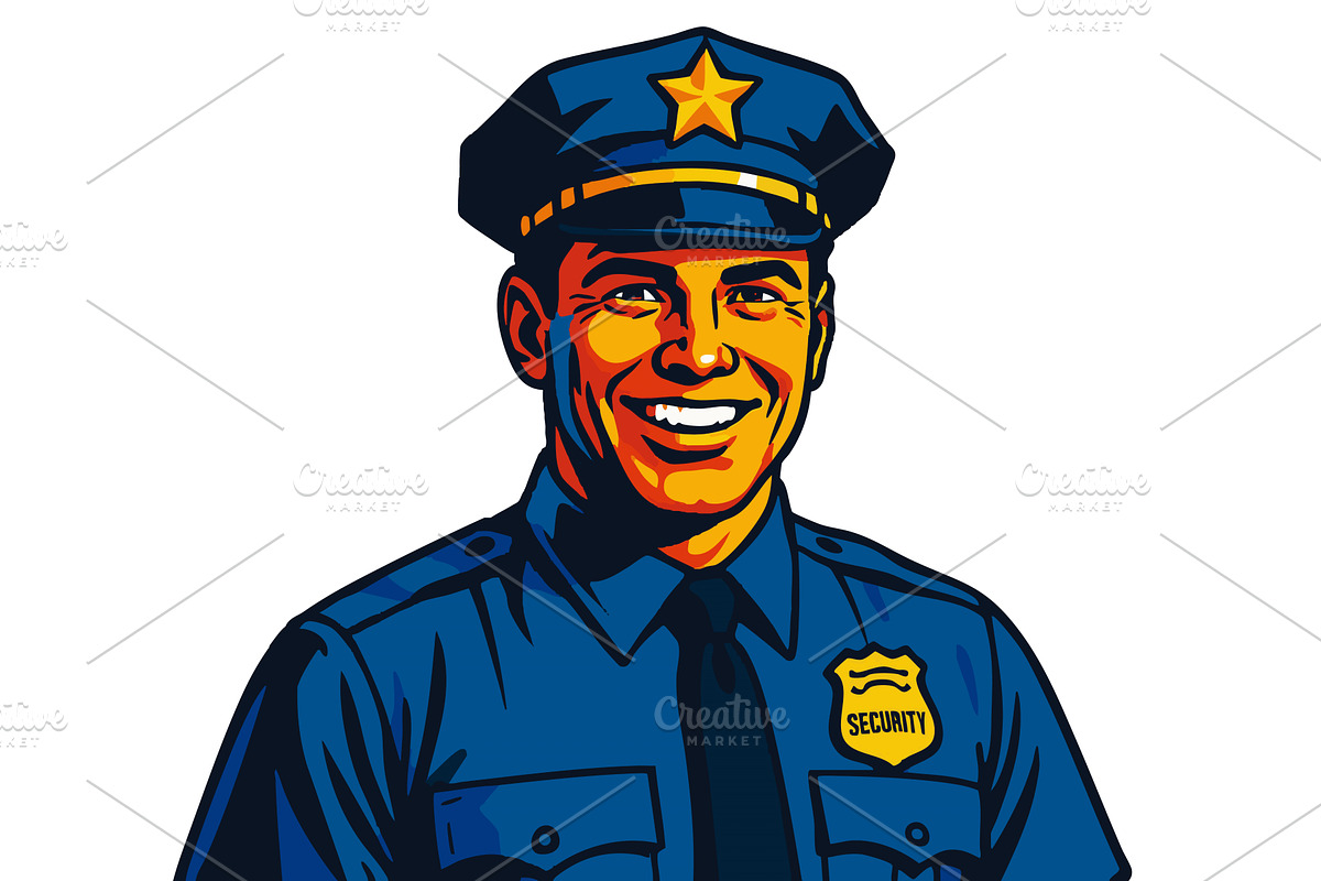 Smiling Male Security Officer, a Person Illustration by AlexArt