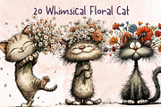 Whimsical Floral Cat Clipart, an Animal Illustration by GiraffeCreative (Thumbnail 1 of 20)