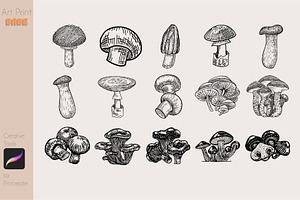 Mushroom Stamp Autumn Leaves Cartoon