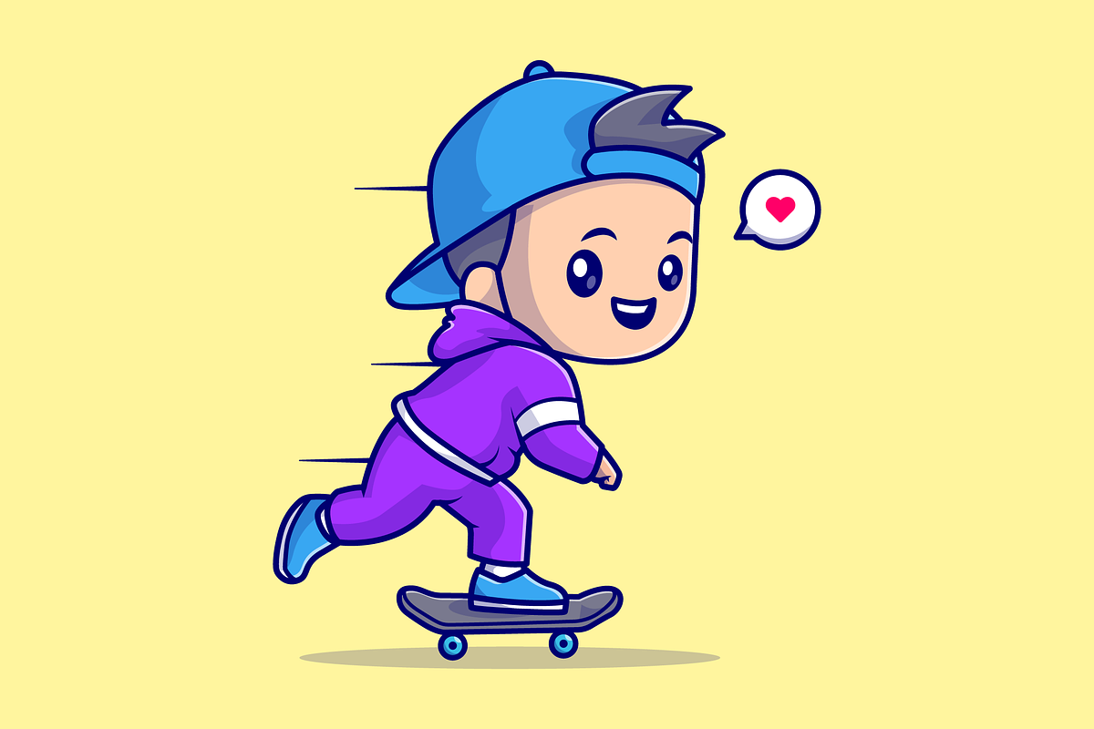Cute Boy Playing Skateboard Cartoon, a Person Illustration by Catalyst Labs