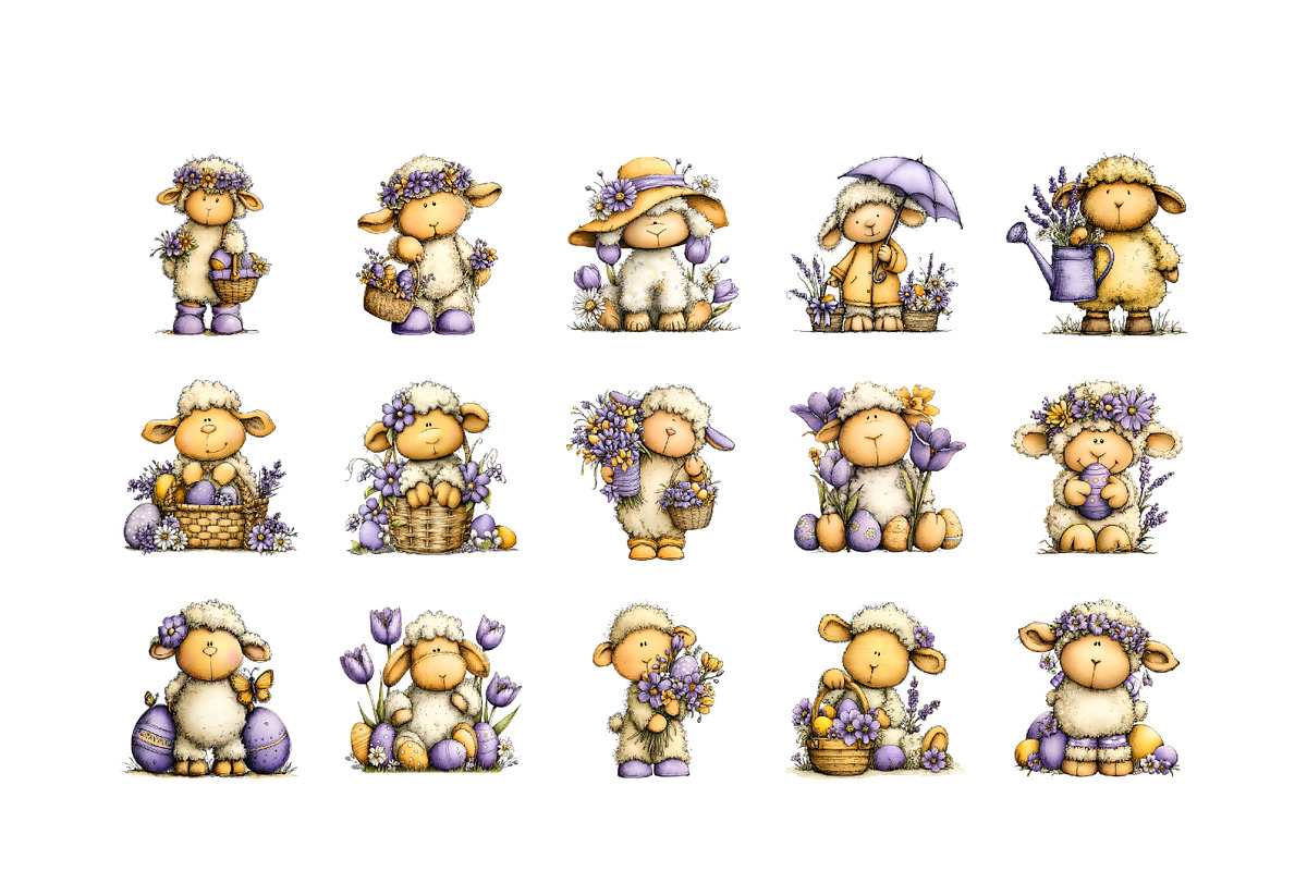 Whimsical Easter Sheep Clipart, an Illustration by GatewayDesign (Photo 3 of 6)