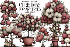 Whimsical Christmas Topiary Trees, an Illustration by Daily.Designs
