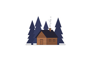Cozy wooden cabin surrounded by tall, an Illustration by designvectx