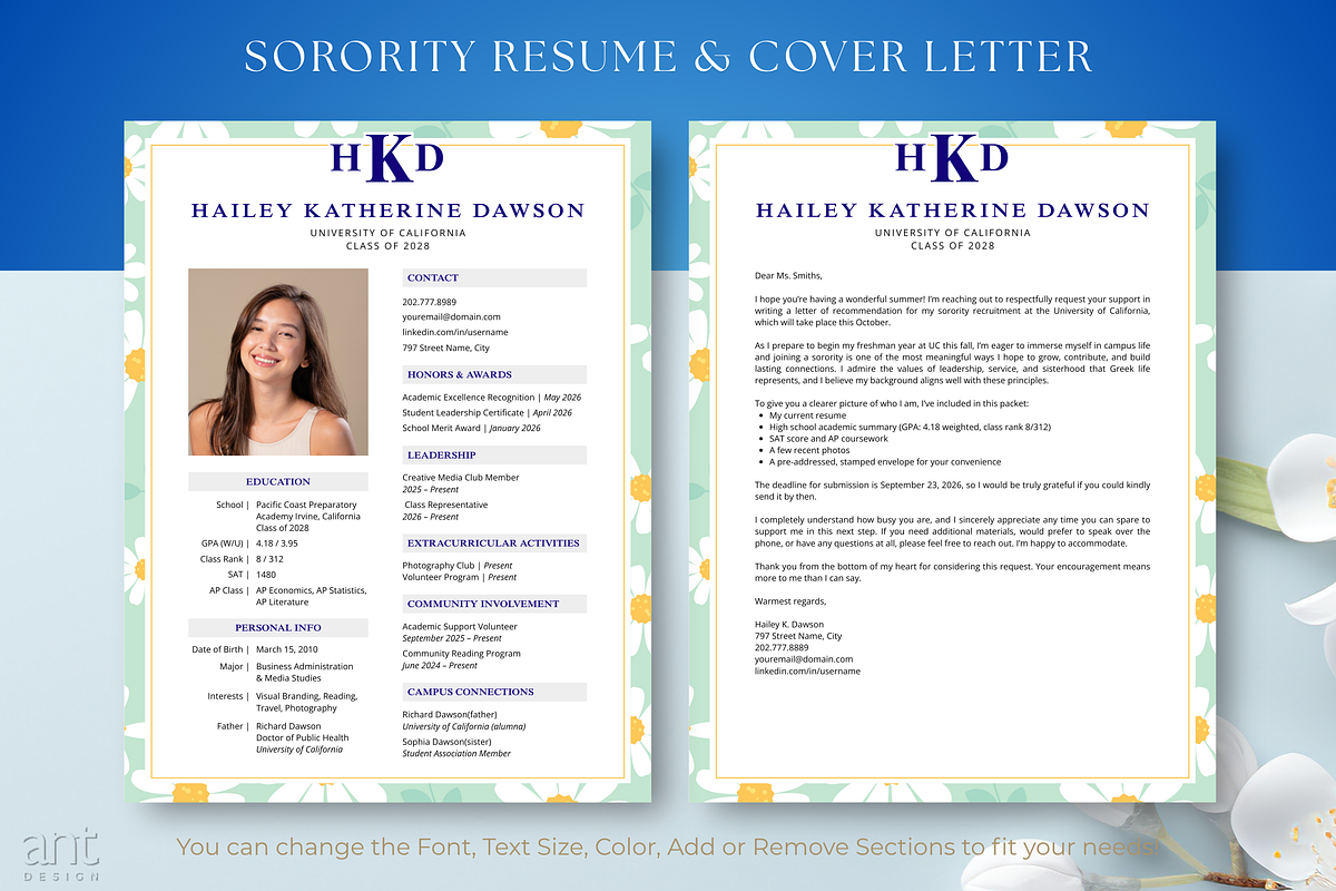 Sorority Resume Template with Photo., a Resume Template by AntDesignStudio (Photo 4 of 5)