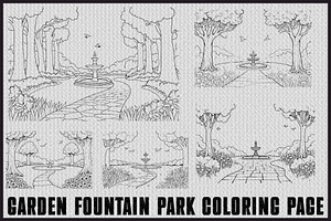 Garden Fountain Coloring Pages, an Illustration by jahid234