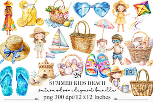 Summer Kids Beach Clipart, an Illustration by Designking