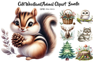 Cute Woodland Animal Clipart, a Seasonal Illustration by CreationArt