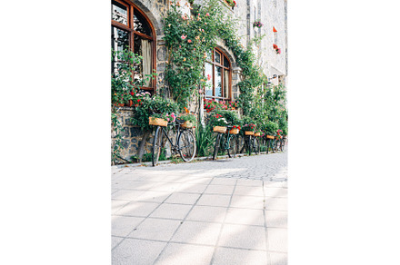 Bicycles in the street with flowers