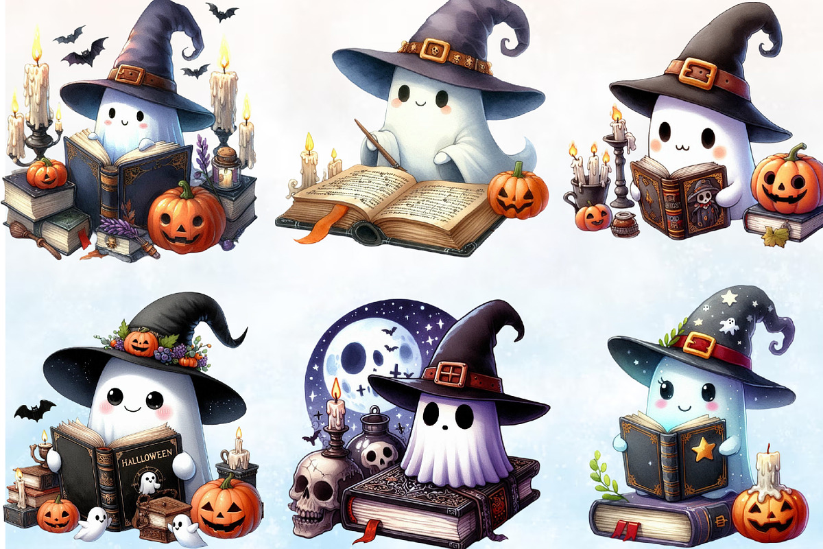 Halloween Ghost Read Book Clipart, a Seasonal Illustration by Rose Art (Photo 2 of 5)