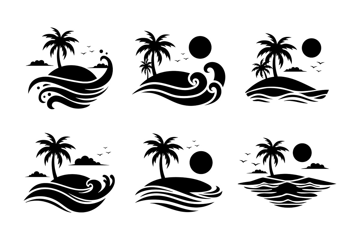 Black and white tropical island, a Branding & Logo Template by Saba Vector
