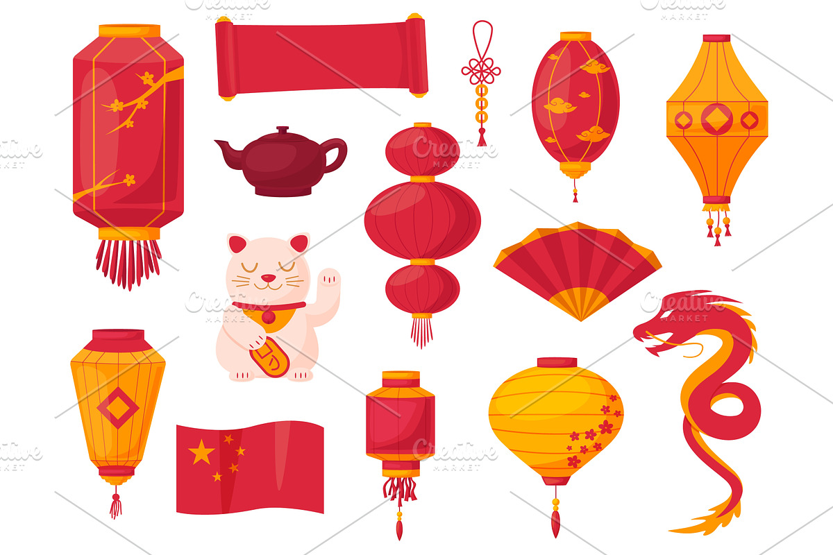 Cartoon chinese symbols. Oriental, an Object Illustration by LadadikArt
