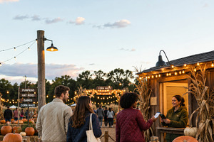Halloween market with illuminated st, a Photo by Dvoevnore photos