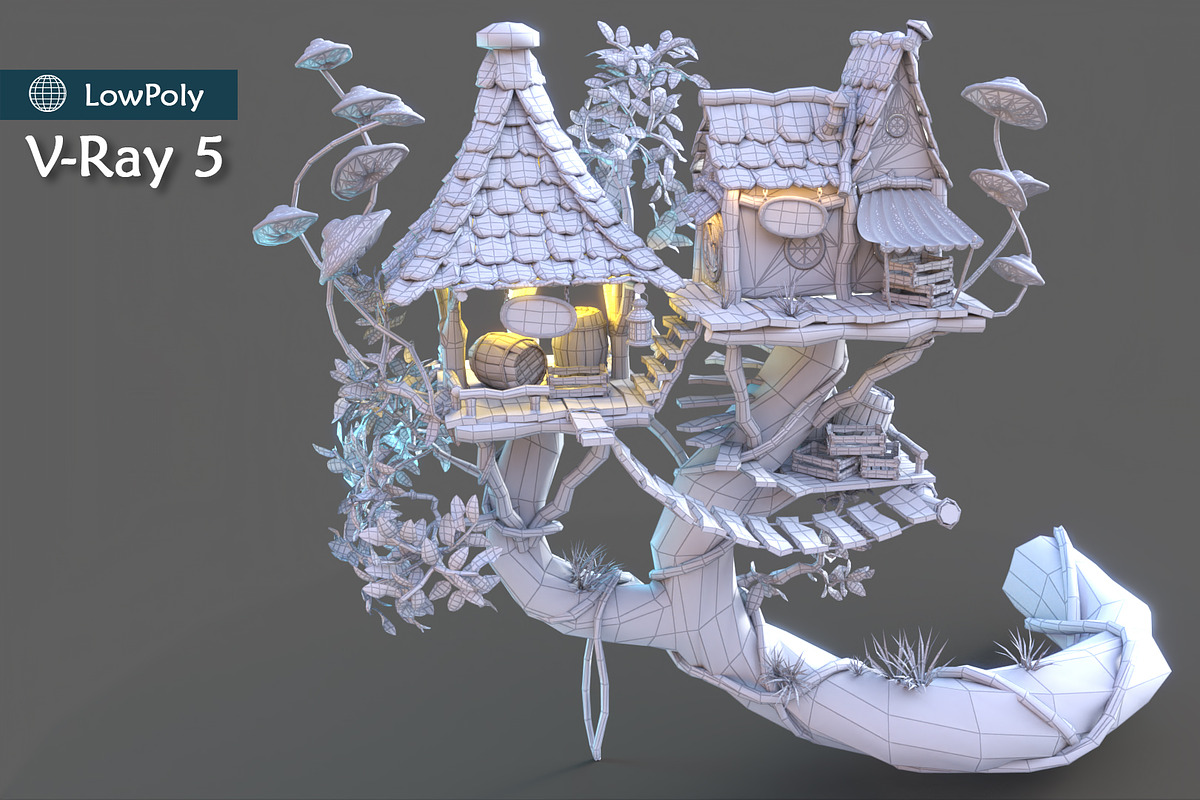 Subdivision&LowPoly fairy tree house, an Architecture 3D Model by Cute & 3D (Photo 9 of 28)