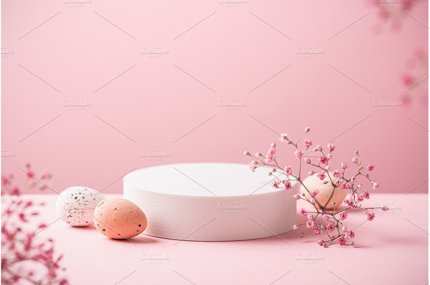White podium with Easter quail eggs, a Holiday Photo by Iryna Melnyk Photography