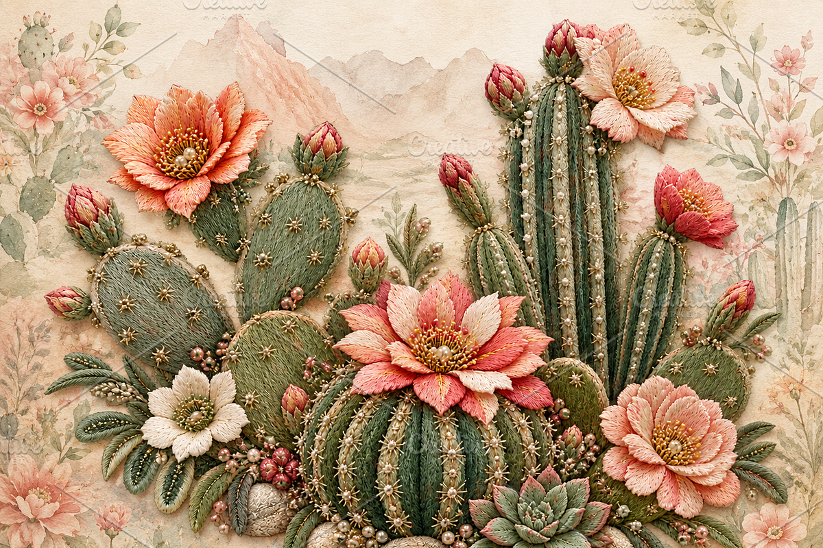 Beaded Flowering Cactus PNG, an Object Graphic by The Edit (Photo 3 of 3)