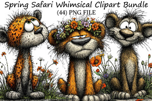 Spring Safari Whimsical Clipart Bund, an Illustration by DreamPrint404