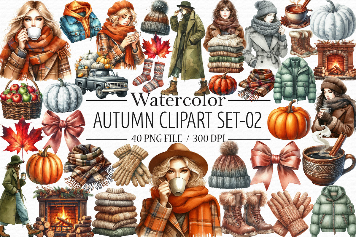 Watercolor Autumn Clipart-02, an Illustration by Libby Wishes (Photo 1 of 6)