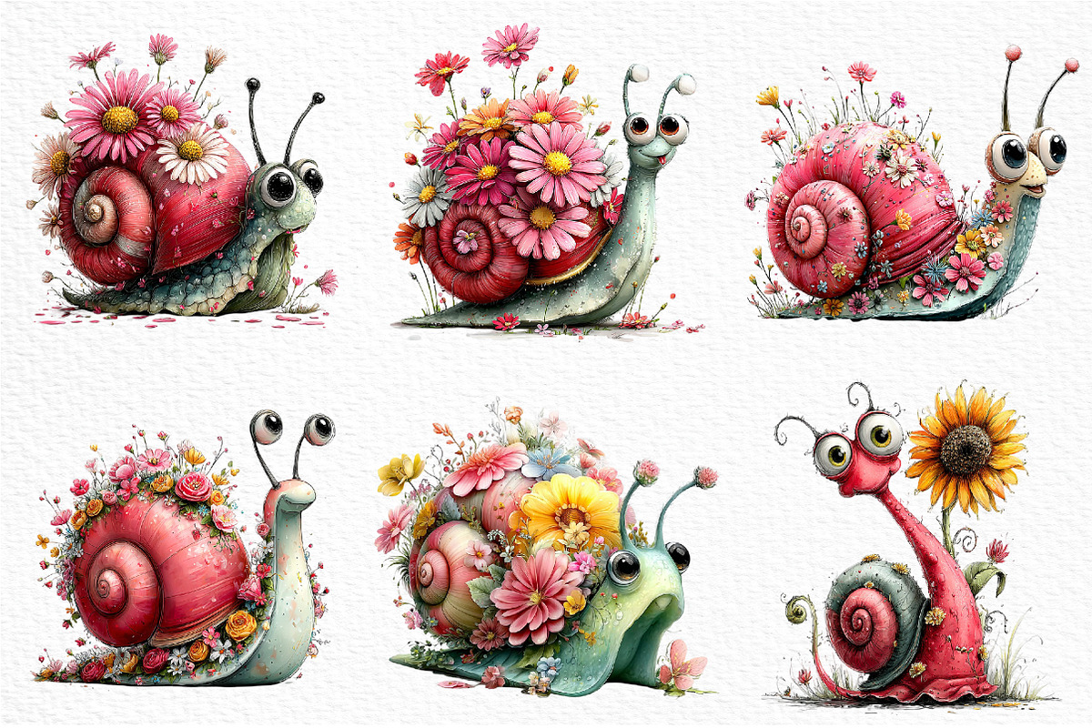 Whimsical Floral Snail Clipart, an Illustration by Craft Nest (Photo 5 of 12)