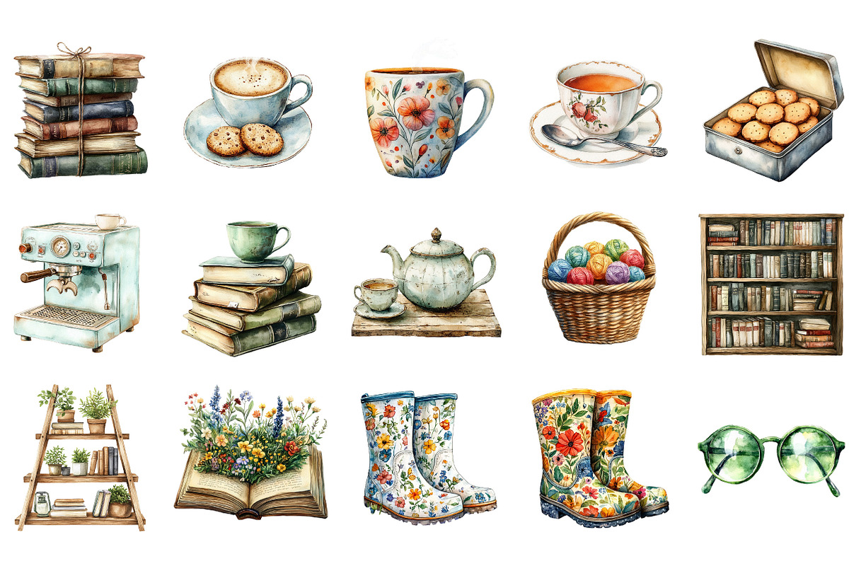 Watercolor Book Lover Clipart, an Illustration by Designking (Photo 2 of 5)