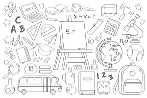 Back school doodle line art, an Education Illustration by Lemberg Vector