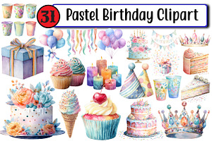 Pastel Birthday Clipart, an Illustration by Design Market