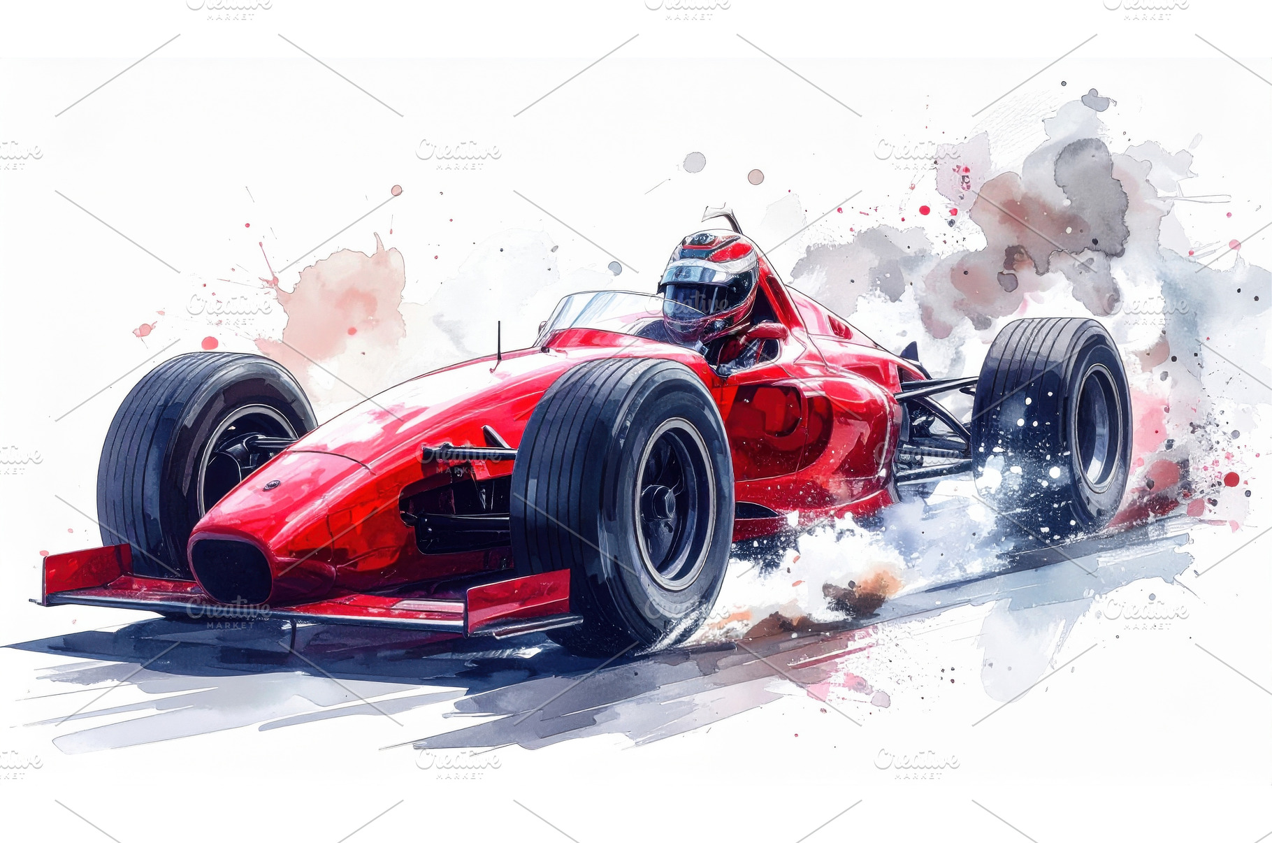 Red formula racing car speeding on, a Transportation Photo by Igor Tichonow