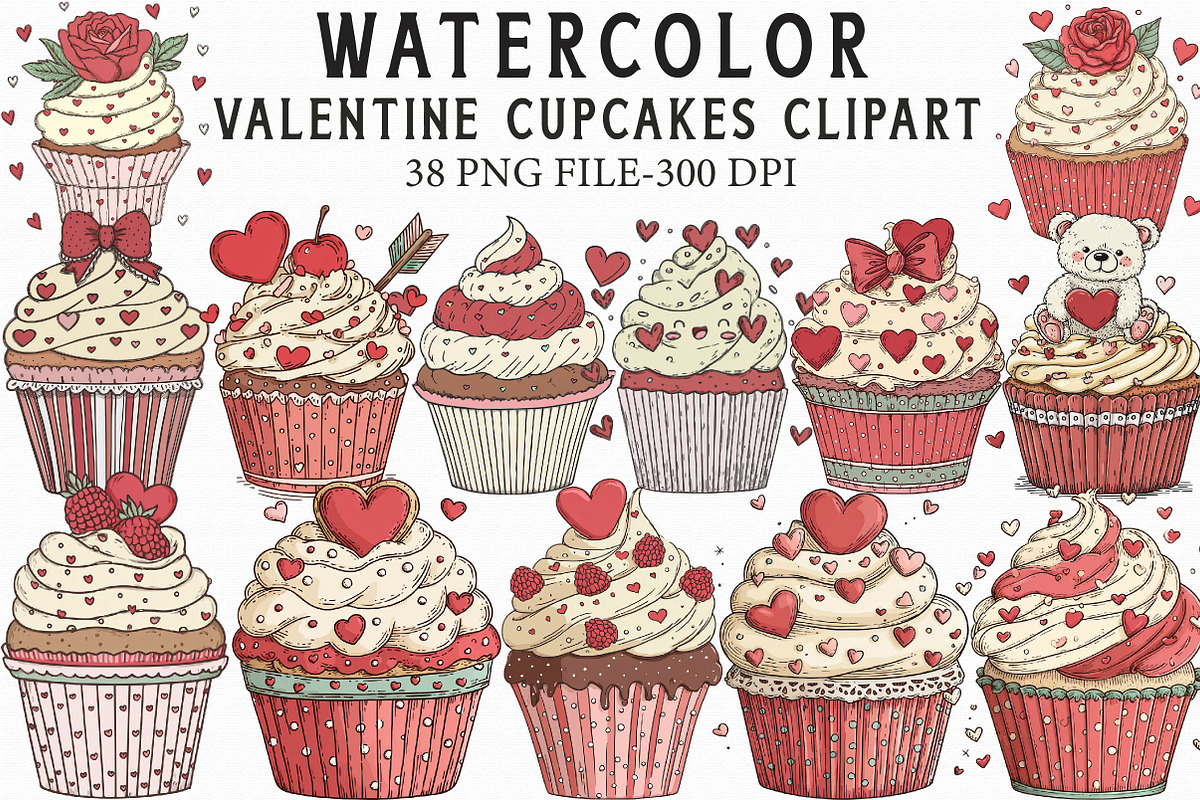 Valentine Cupcakes Clipart, an Illustration by Libby Wishes (Photo 1 of 6)